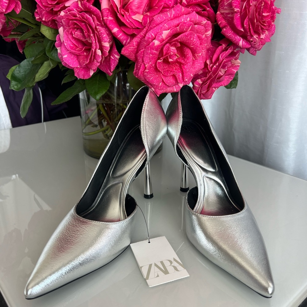 Zara Silver Metallic Heels Pumps, Brand New with Tags, Never Worn Zara Size 42